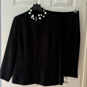 Noviello Bloom 2-piece skirt suit, no size. Black with crystal trim.